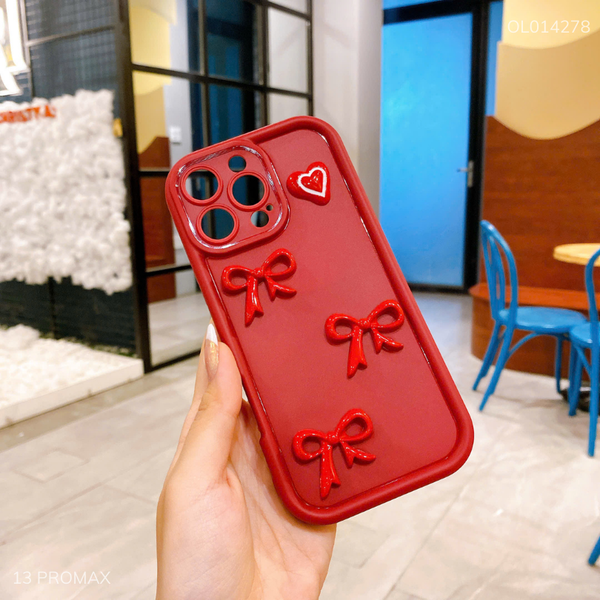 Ốp IP 13 Pro Max su dẻo 3 nơ đỏ viền nổi