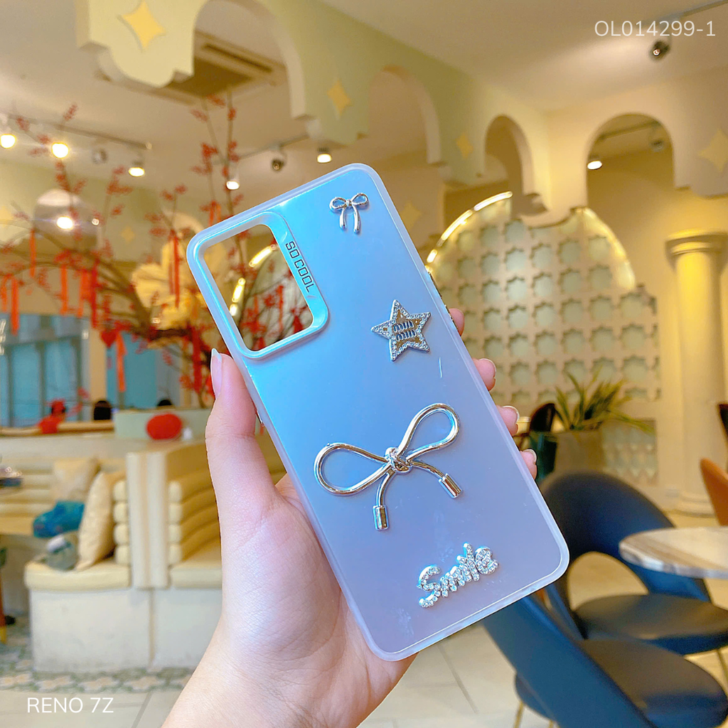 ** Ốp Reno 7Z lưng nhám nơ bạc Smile sao Minmin