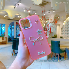 ** Ốp IP 12 Pro Max lưng nhám nơ bạc Smile sao Minmin