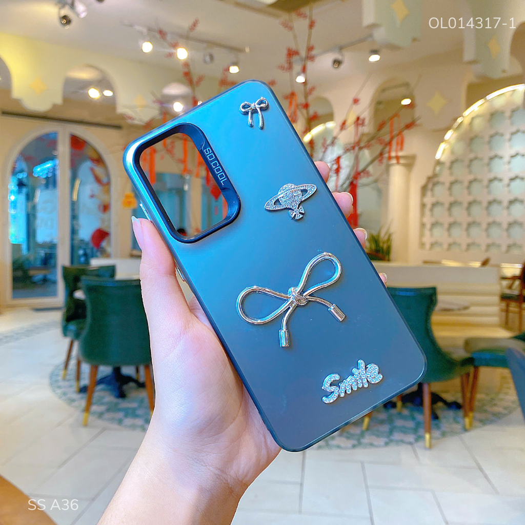 ** Ốp SS A36 lưng nhám nơ bạc Smile sao thổ