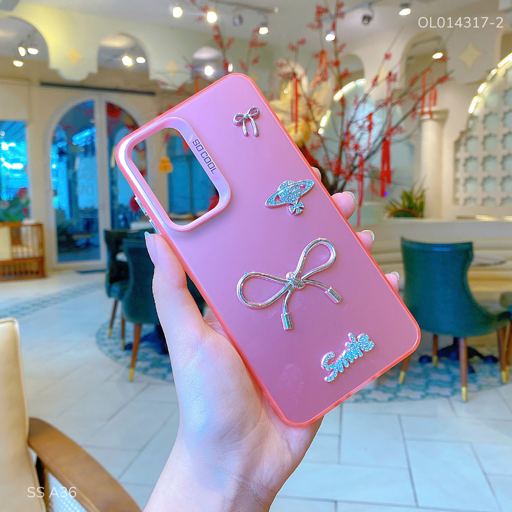 ** Ốp SS A36 lưng nhám nơ bạc Smile sao thổ