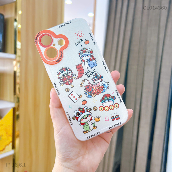 ** Ốp IP 16 6.1 dẻo rắn lân Get rich nền kem