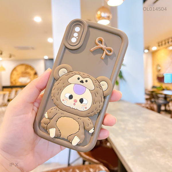 Ốp iPhone X dẻo su baby three nổi - nâu
