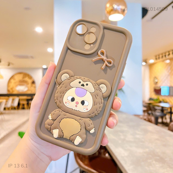 Ốp iPhone 13 6.1 dẻo su baby three nổi - nâu