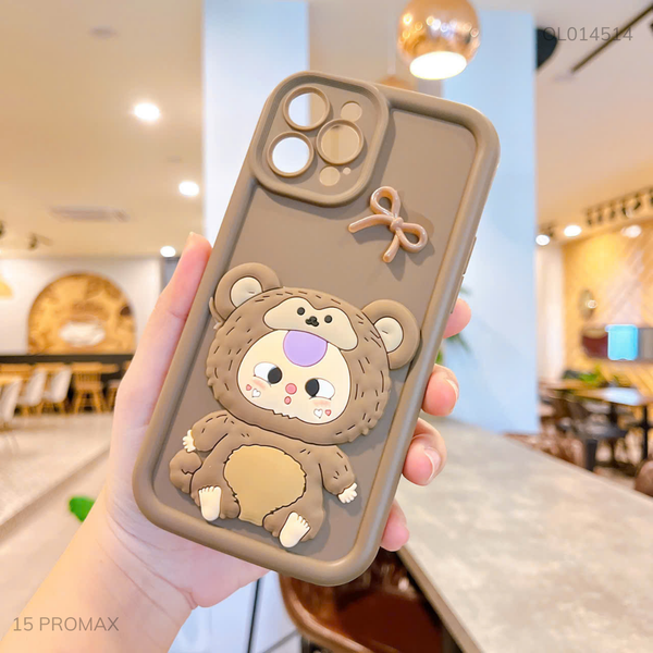 Ốp iPhone 15 Pro Max dẻo su baby three nổi - nâu