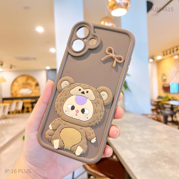 Ốp iPhone 16 Plus dẻo su baby three nổi - nâu