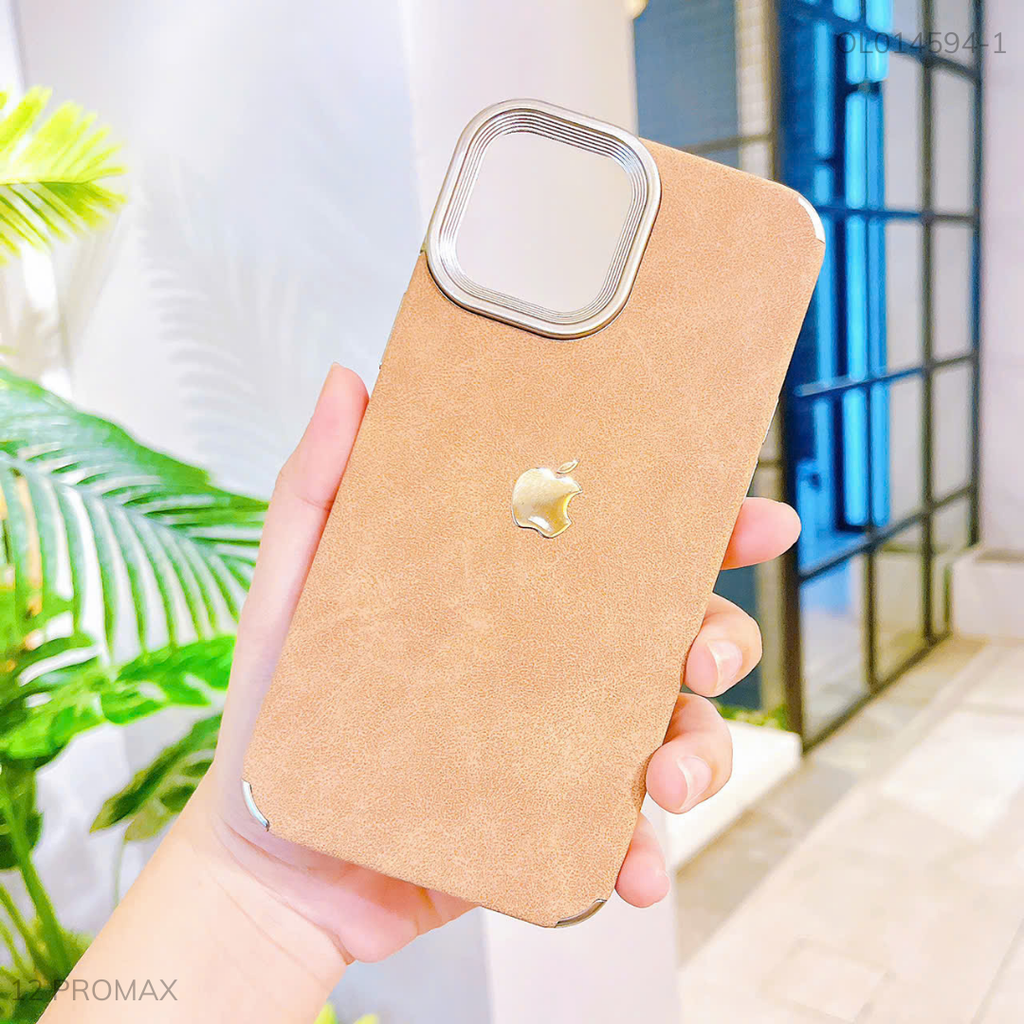 Ốp IP 12 Pro Max giả da vân mây viền xi bạc