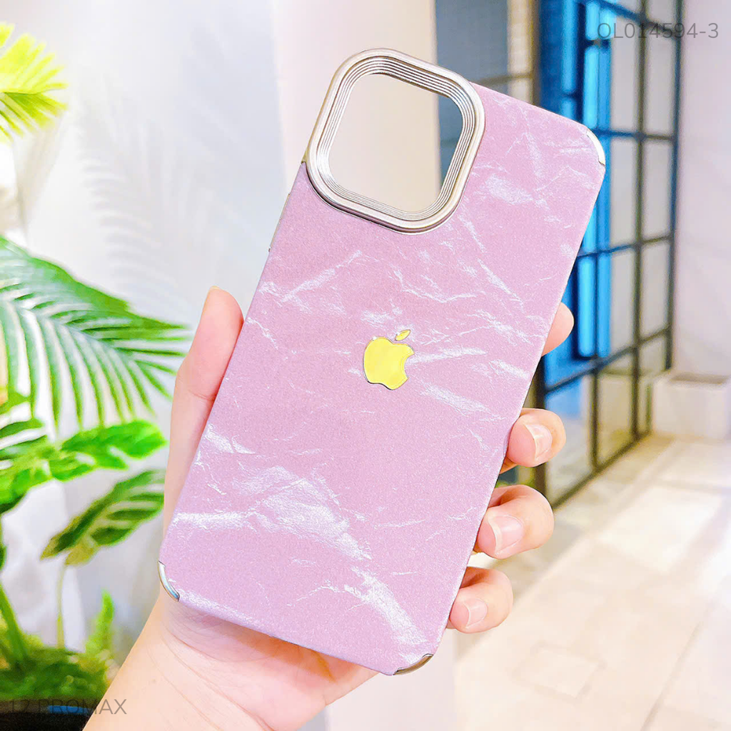 Ốp IP 12 Pro Max giả da vân mây viền xi bạc