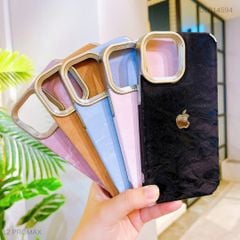 Ốp IP 12 Pro Max giả da vân mây viền xi bạc