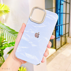 Ốp iPhone 13 6.1 giả da vân mây viền xi bạc