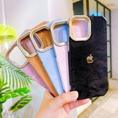 Ốp iPhone 13 6.1 giả da vân mây viền xi bạc