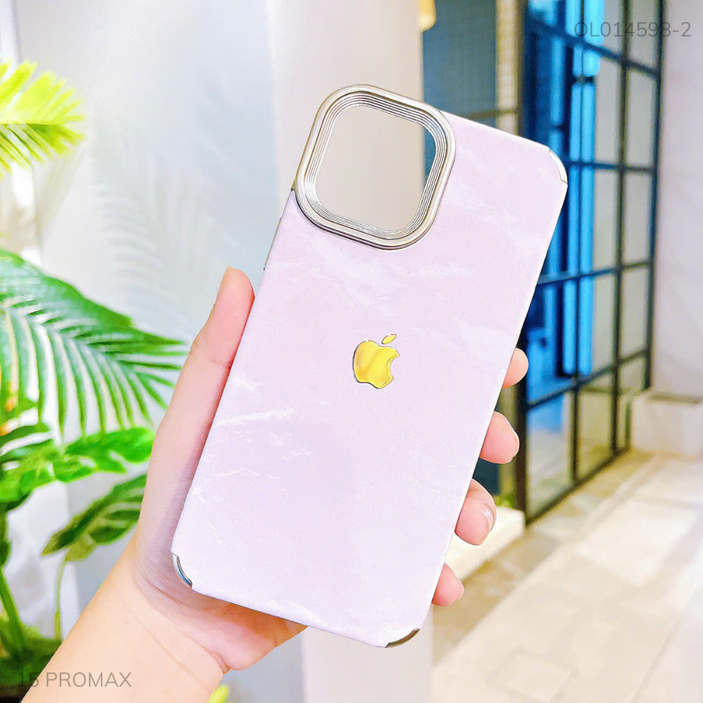 Ốp iPhone 15 Pro Max giả da vân mây viền xi bạc