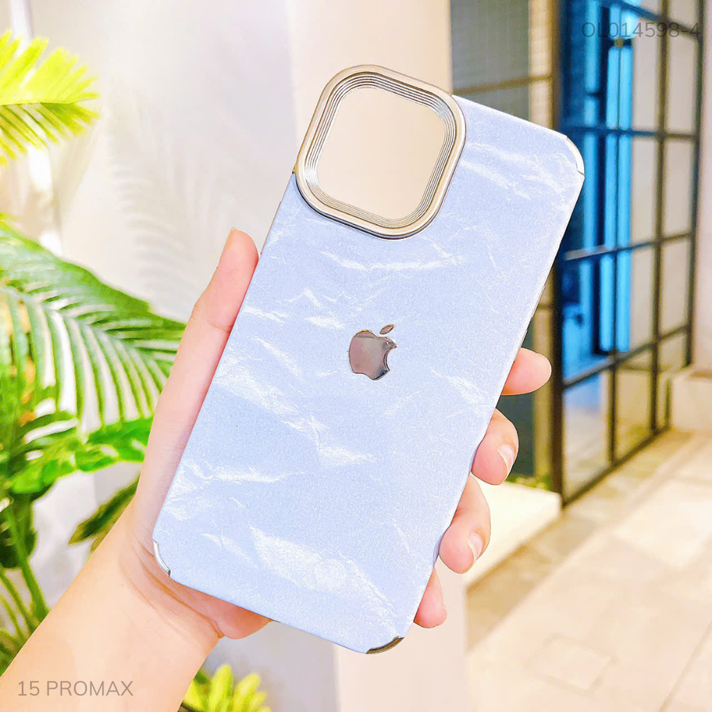 Ốp iPhone 15 Pro Max giả da vân mây viền xi bạc