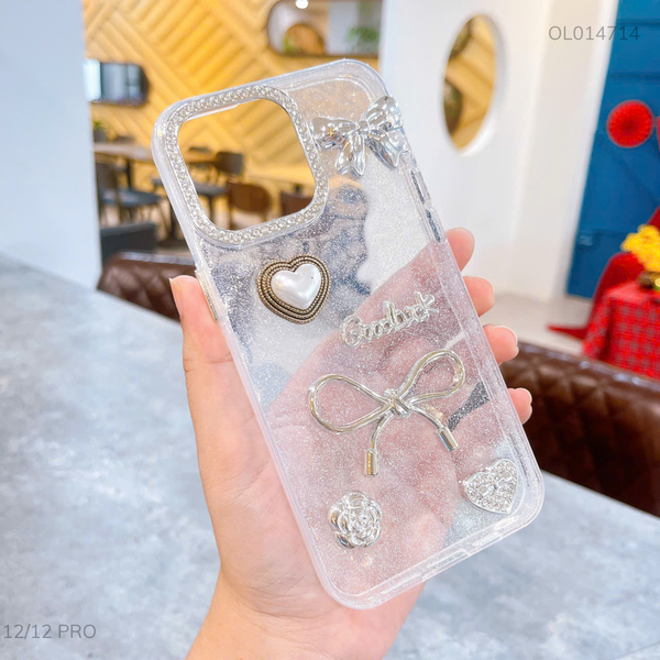 Ốp IP 12/12 Pro nhũ Good Luck nơ bạc