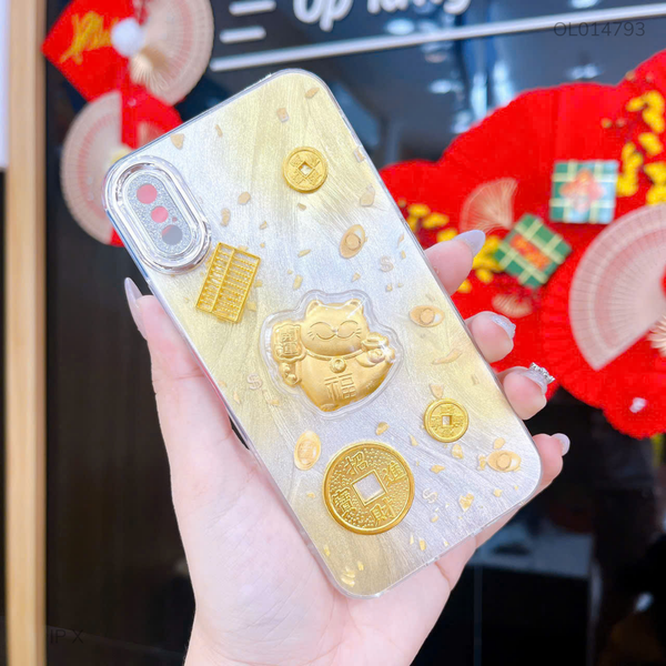 ** Ốp IP X lông vũ vàng trắng mèo và bàn tính