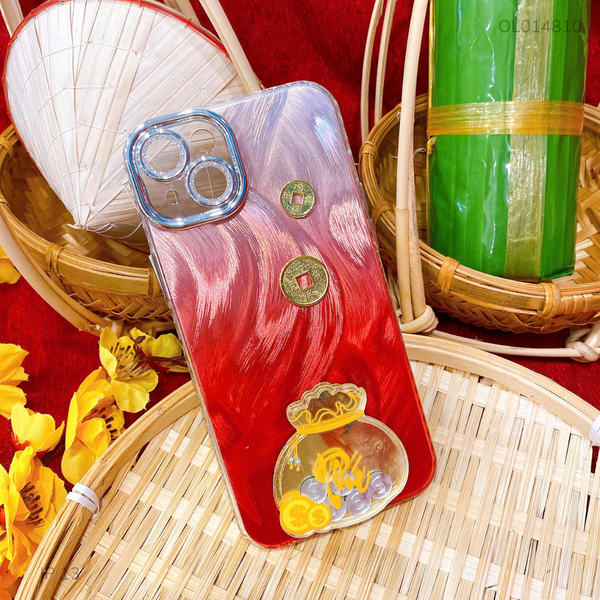 ** Ốp IP 13 6.1 lông vũ túi tiền đỏ