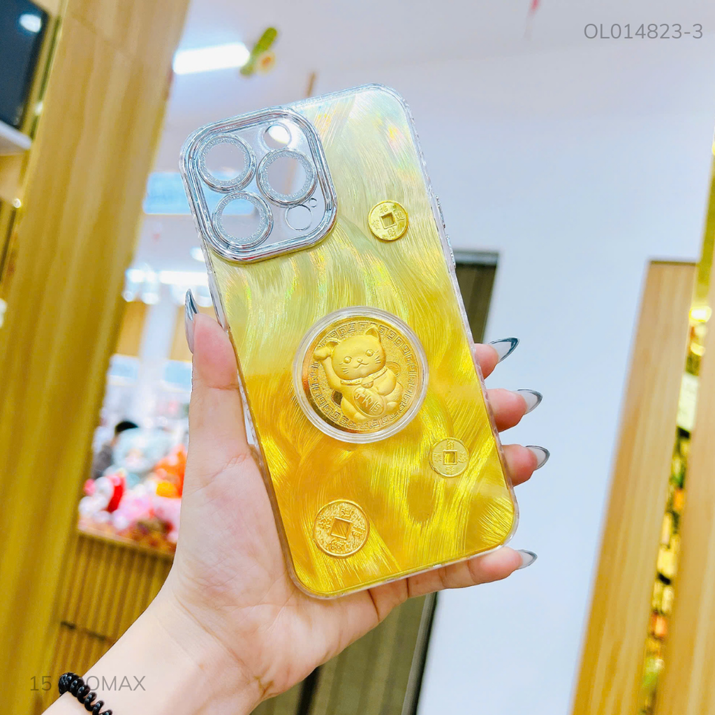 ** Ốp IP 15 Pro Max lông vũ vàng mèo