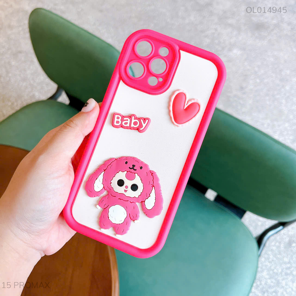 Ốp IP 15 Pro Max dẻo baby Three thỏ hồng Baby