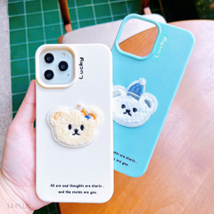 Ốp IP 14 Plus dẻo vân sần Lucky đính gấu