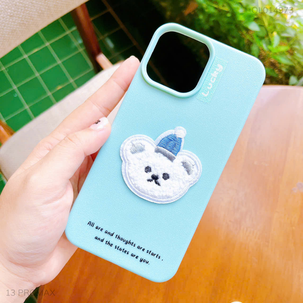 Ốp iPhone 13 Pro Max dẻo vân sần Lucky đính gấu