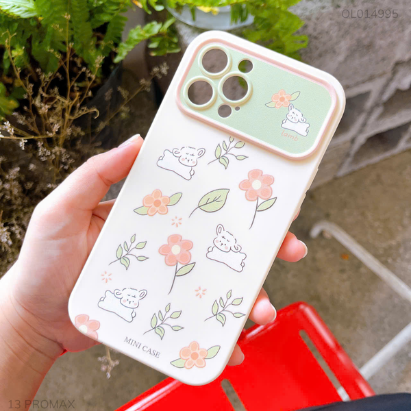 Ốp IP 14 Pro Max dẻo vân sần Lucky đính gấu