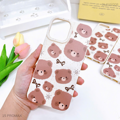 Ốp IP 15 Pro Max dẻo lúa mì gấu và nơ nâu