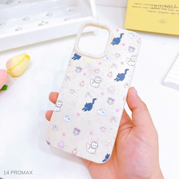 Ốp IP 14 Pro Max dẻo lúa mì nhiều mèo trắng mèo đen