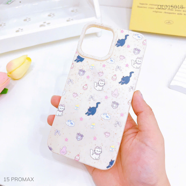 Ốp iPhone 15 Pro Max dẻo lúa mì nhiều mèo trắng mèo đen