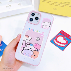 Ốp IP 15 Pro Max dẻo vân sần nhiều gấu Happy
