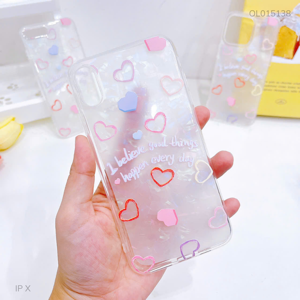 Ốp iPhone X dẻo trong đệm thạch anh nhiều tim