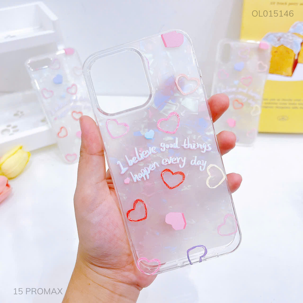 Ốp IP 15 Pro Max dẻo trong đệm thạch anh nhiều tim