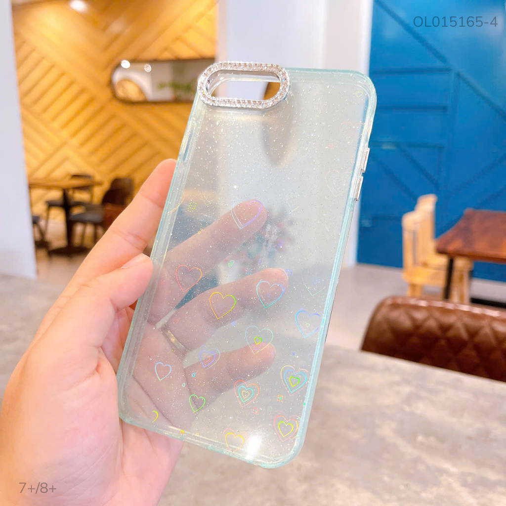 ** Ốp iPhone 7+/8+ lưng cứng vân nhũ khắc tim laze