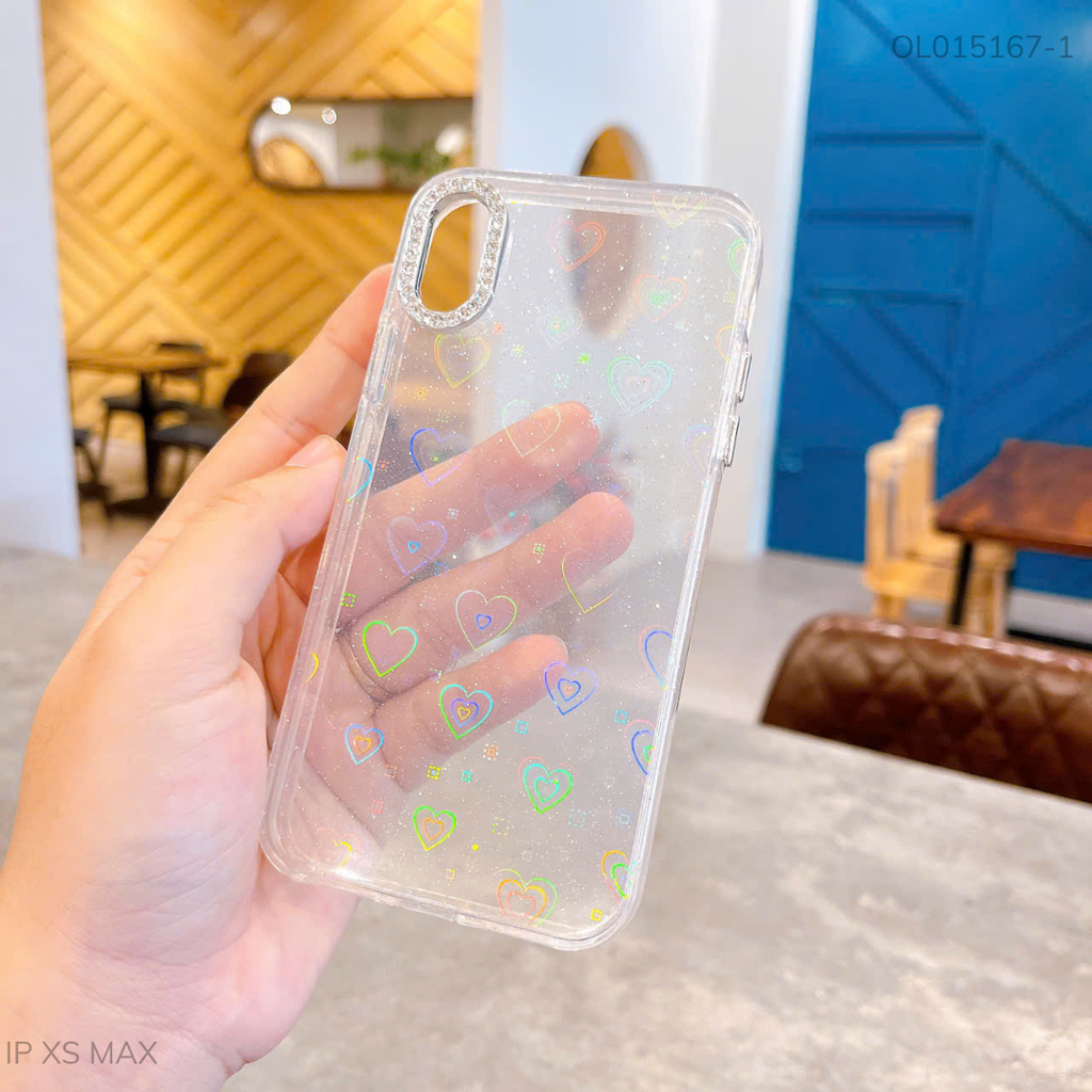 ** Ốp iPhone Xs Max lưng cứng vân nhũ khắc tim laze