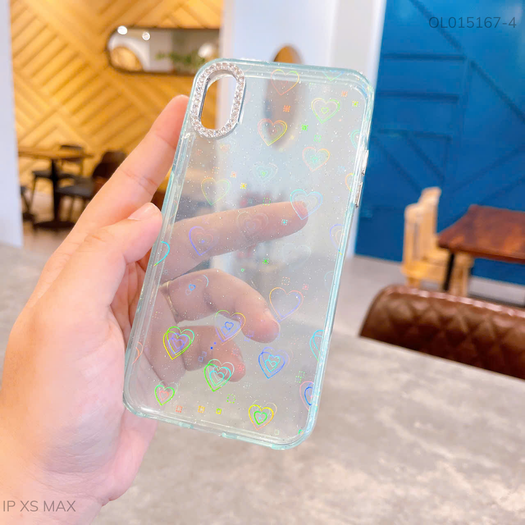 ** Ốp iPhone Xs Max lưng cứng vân nhũ khắc tim laze