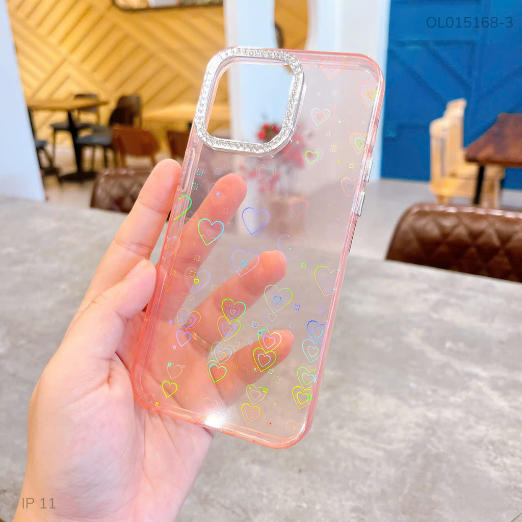 Ốp IP 11 6.1 lưng cứng vân nhũ khắc tim laze