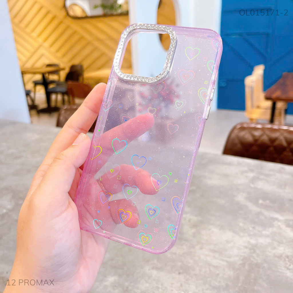 Ốp IP 12 Pro Max lưng cứng vân nhũ khắc tim laze