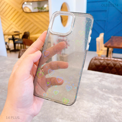 Ốp IP 14 Plus lưng cứng vân nhũ khắc tim laze