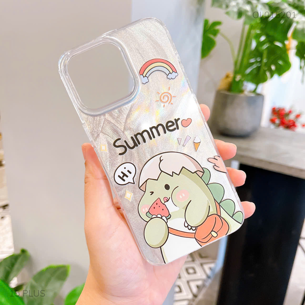 Ốp IP 15 Plus vân sóng ánh bạc Khủng long Hi Summer