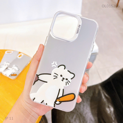 Ốp IP 11 6.1 tráng bạc mèo trắng cầm gậy