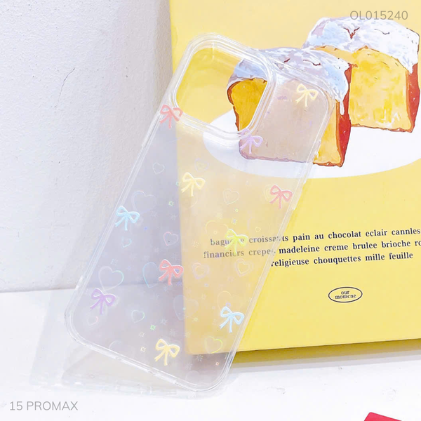 ** Ốp IP 15 Pro Max dẻo nhiều nơ màu đệm tim laze