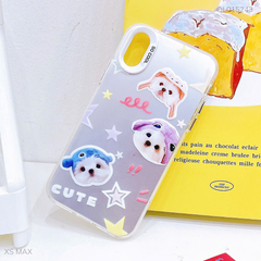 Ốp IP Xs Max tráng bạc in 3 cún đội nón Cute