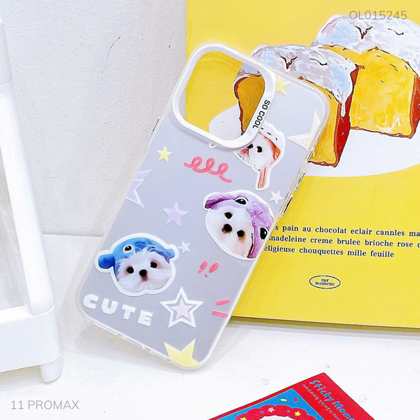 Ốp IP 11 Pro Max tráng bạc in 3 cún đội nón Cute