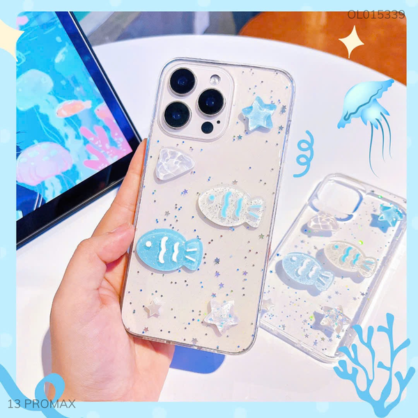 Ốp IP 13 Pro Max dẻo nhũ Cá và Sao Xanh