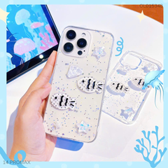Ốp IP 14 Pro Max dẻo nhũ Cá Đen và Sao Trắng