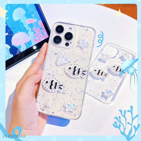 Ốp IP 15 Pro Max dẻo nhũ Cá Đen và Sao Trắng
