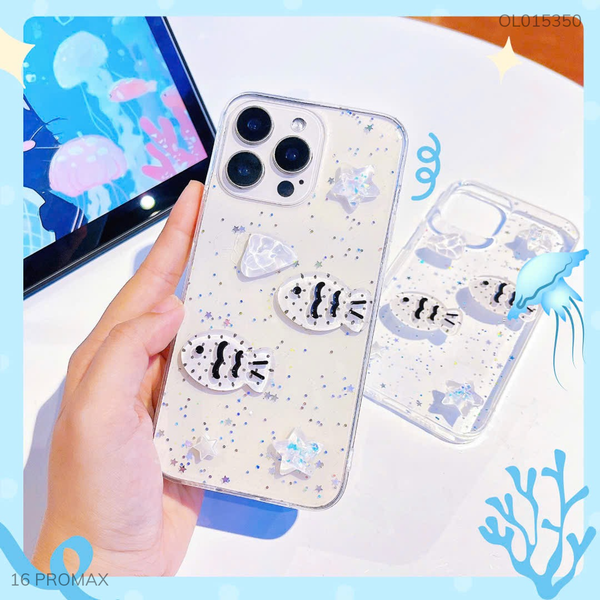 Ốp IP 16 Pro Max dẻo nhũ Cá Đen và Sao Trắng