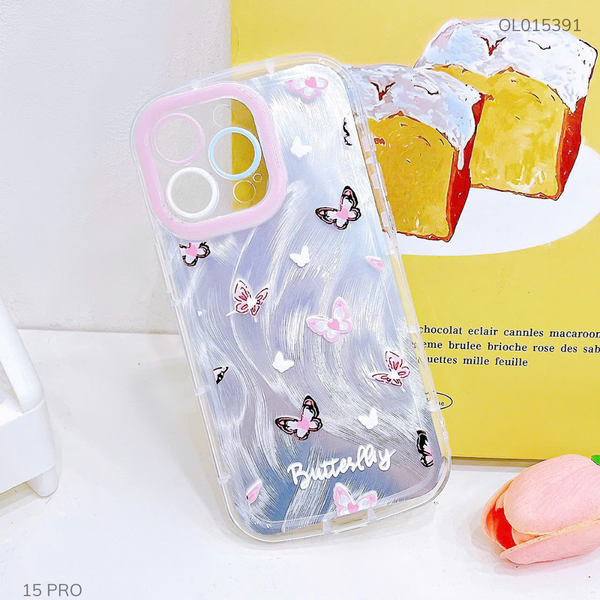 ** Ốp iPhone 15 Pro dẻo đệm vân ánh sóng nhiều bướm