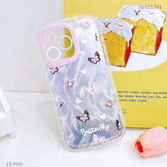 ** Ốp iPhone 15 Pro dẻo đệm vân ánh sóng nhiều bướm