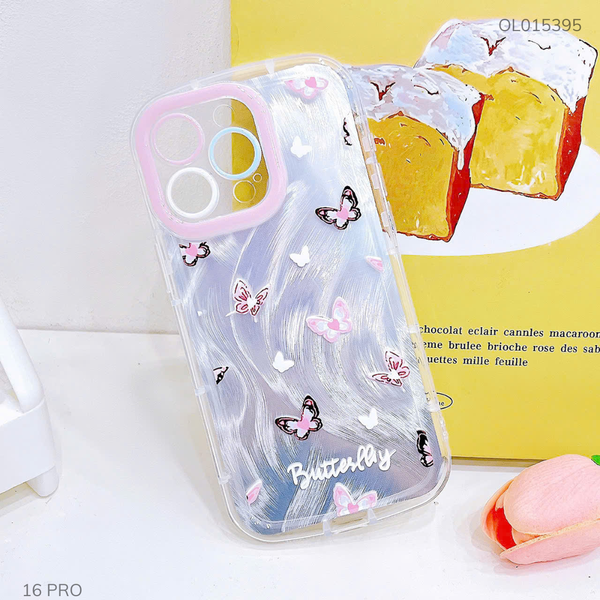 ** Ốp IP 16 Pro dẻo đệm vân ánh sóng nhiều bướm