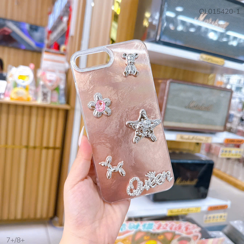 Ốp IP 7+/8+ vân đá nâu đính Charm